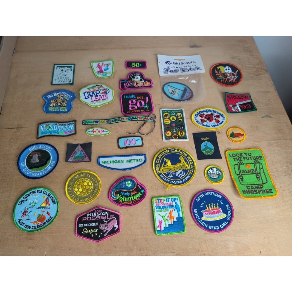 Mixed Lot of 30 Girl Scout Patches Vtg Camping Cookies Sales